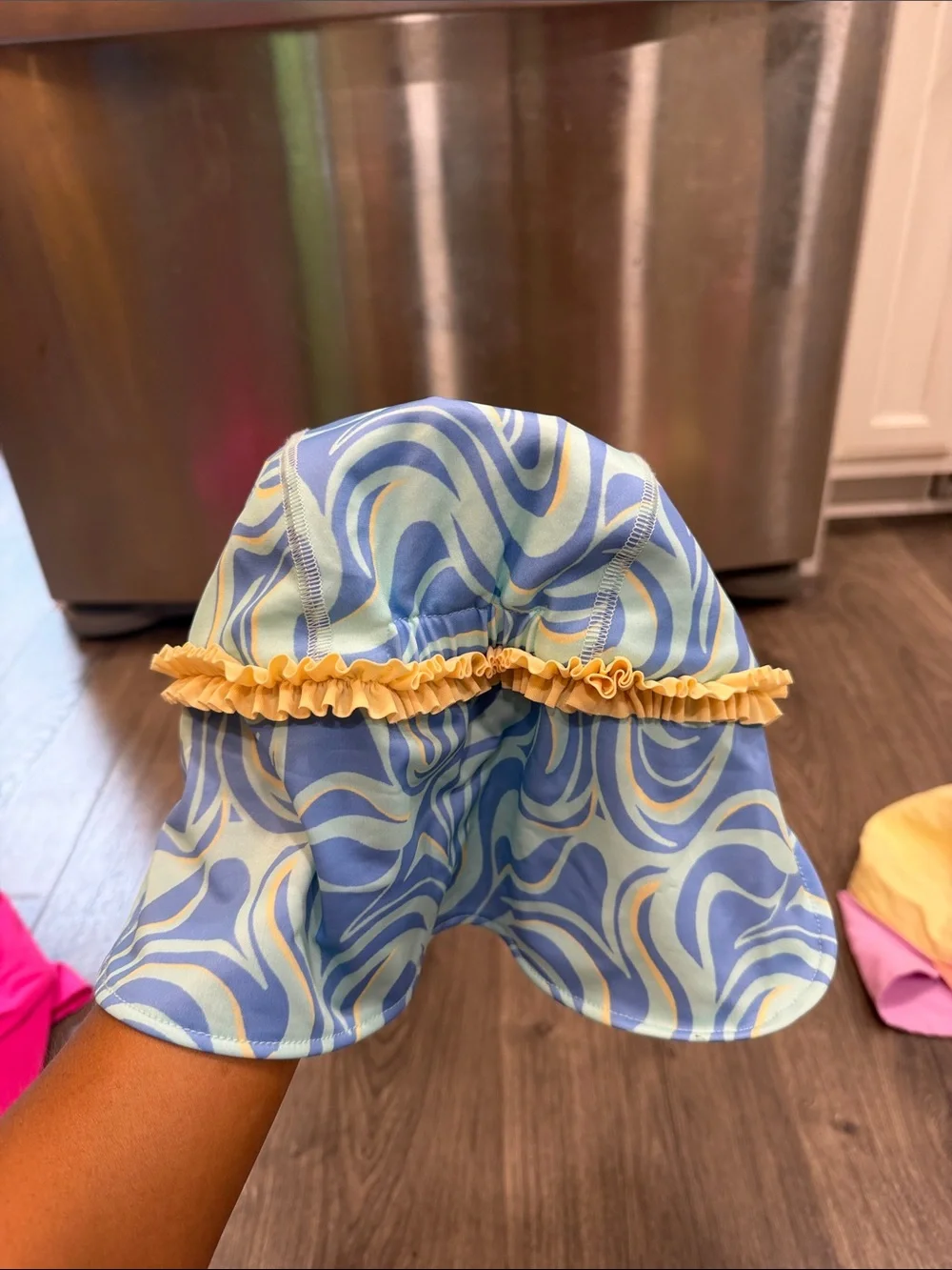 wonder nation Girls Sun Hat Trio - Hot Pink, Pastel Yellow/Pink, Blue Swirl